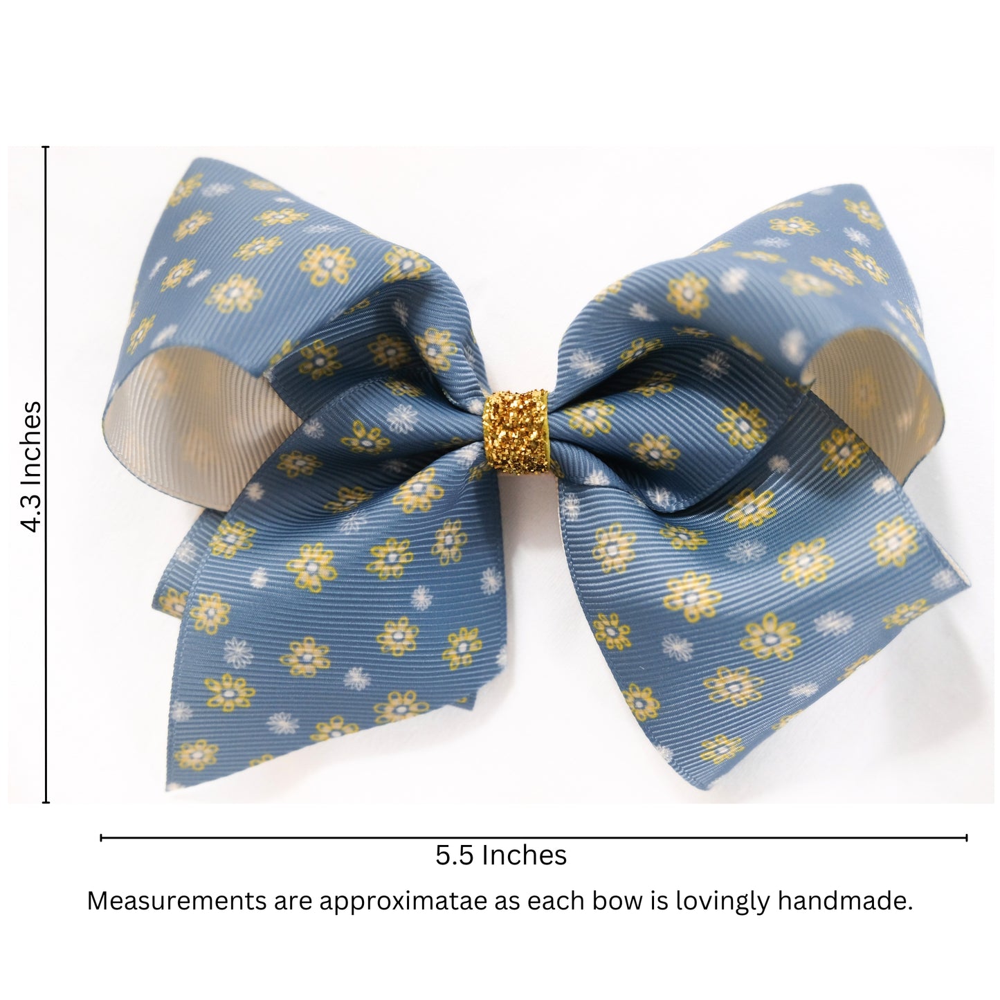 Set of 2 -  Grosgrain Hair Bows in Blue Florals & Buttercup