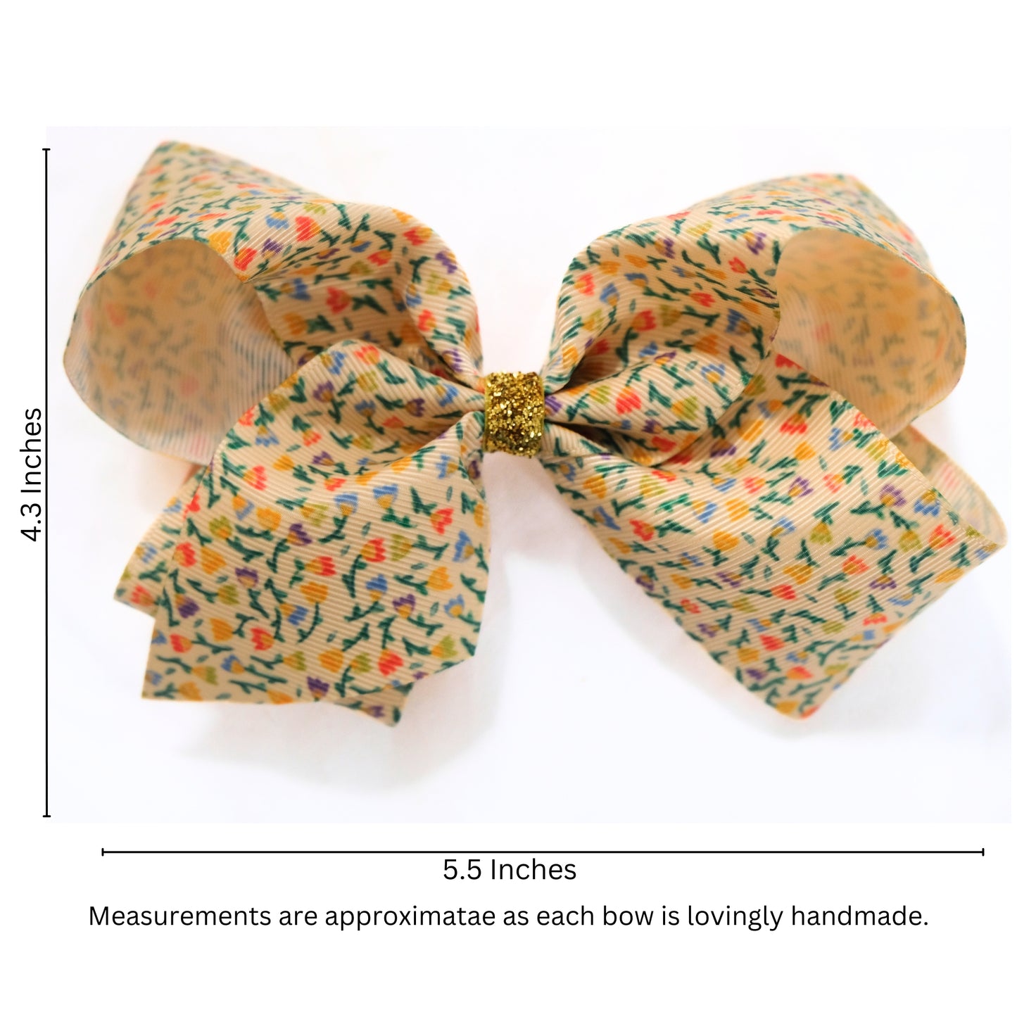 Set of 2 -  Grosgrain Hair Bows in Multicolor Florals & Chipmunk