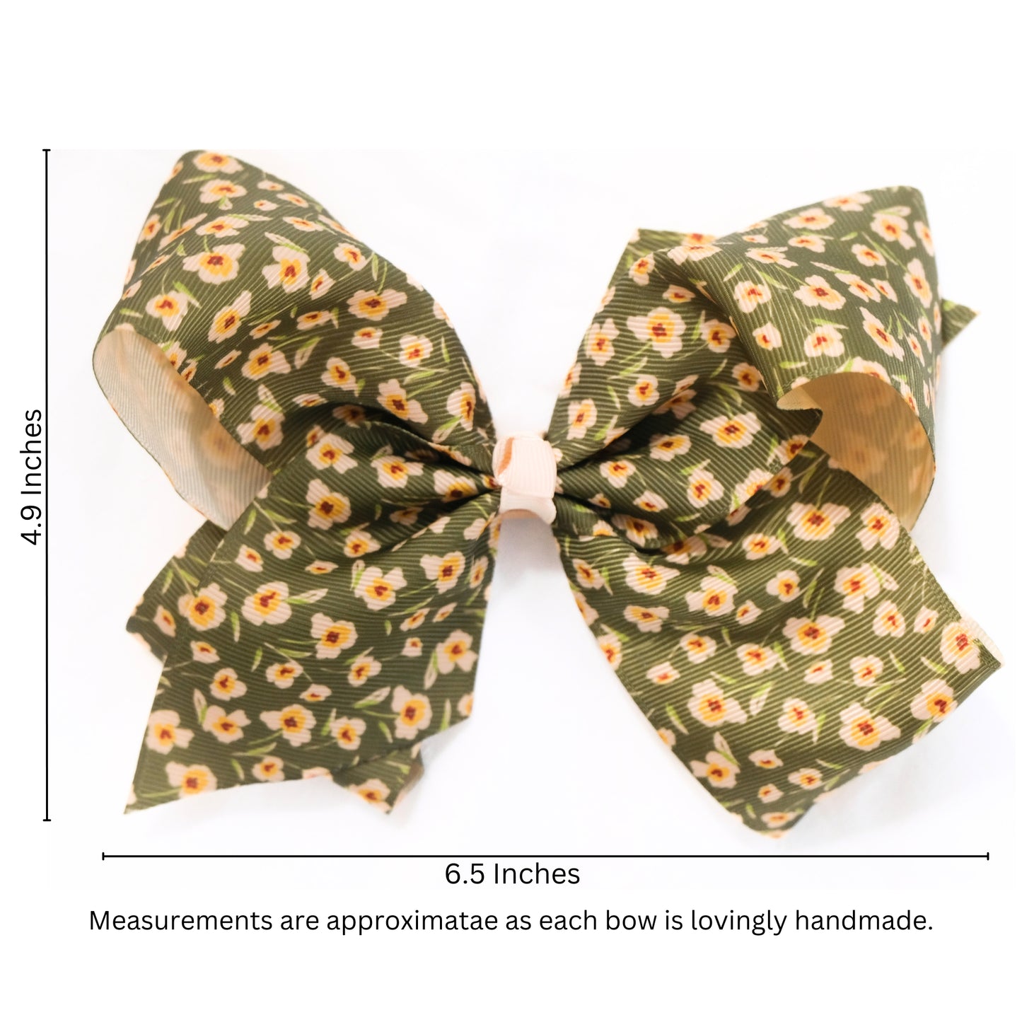 Set of 2 -  Floral Grosgrain Hair Bow in Green & Old Gold