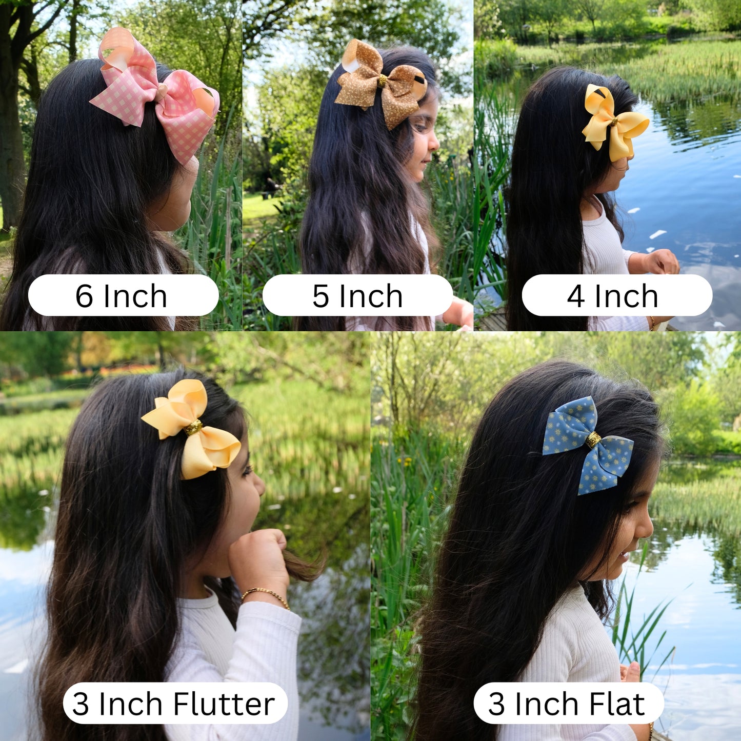 Set of 2 -  Grosgrain Hair Bows in Multicolor Florals & Chipmunk