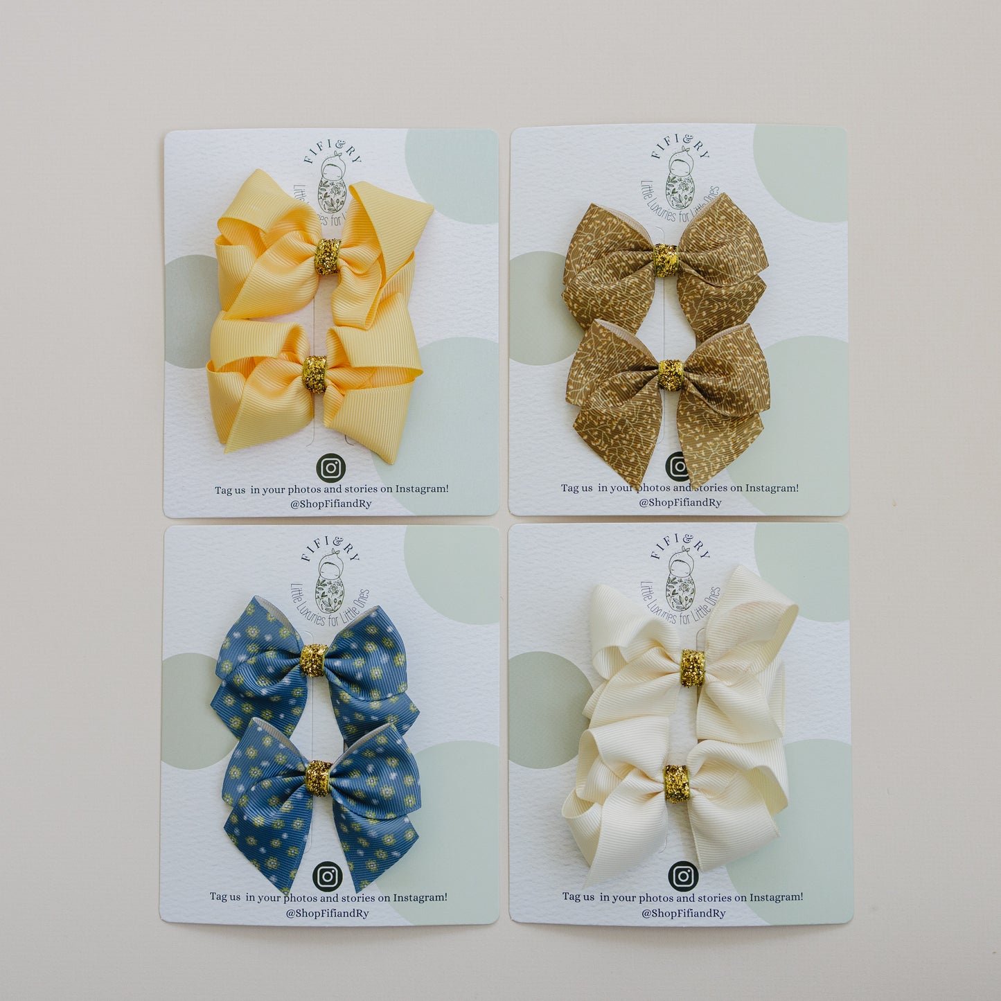 3" Hair Bows for Girls - No Slip Clip - 8 Pack Doubles in Blue & Brown Florals