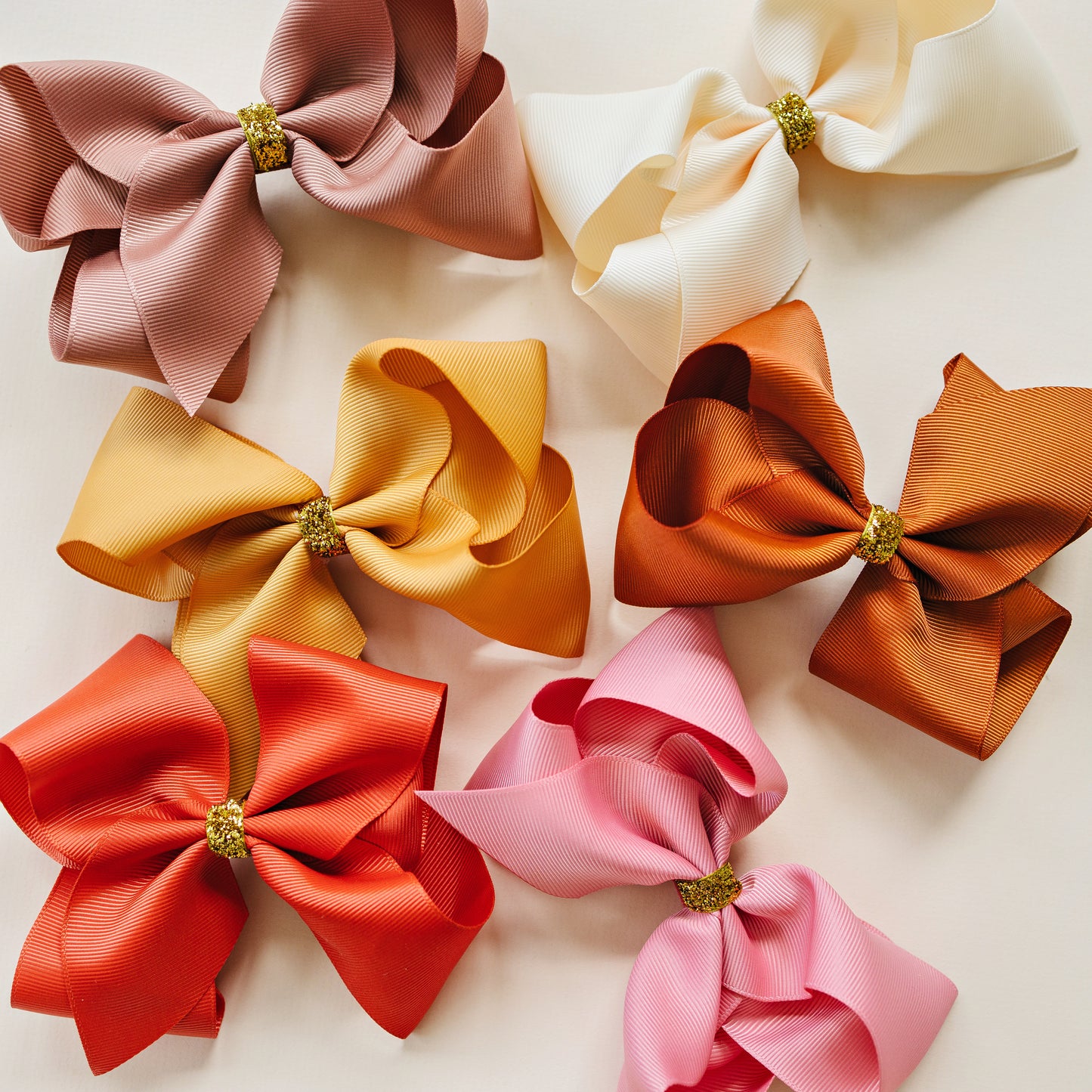 6" Grosgrain Hair Bows for Girls - No Slip - Pack of 2 - Pink Gingham & Sparkly Dusty Rose