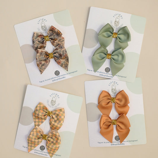 3" Hair Bows for Girls - No Slip Clip - 8 Pack Doubles in Fall Pastels