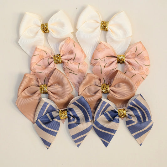 3" Hair Bows for Girls - No Slip Clip - 8 Pack Spring Pastels