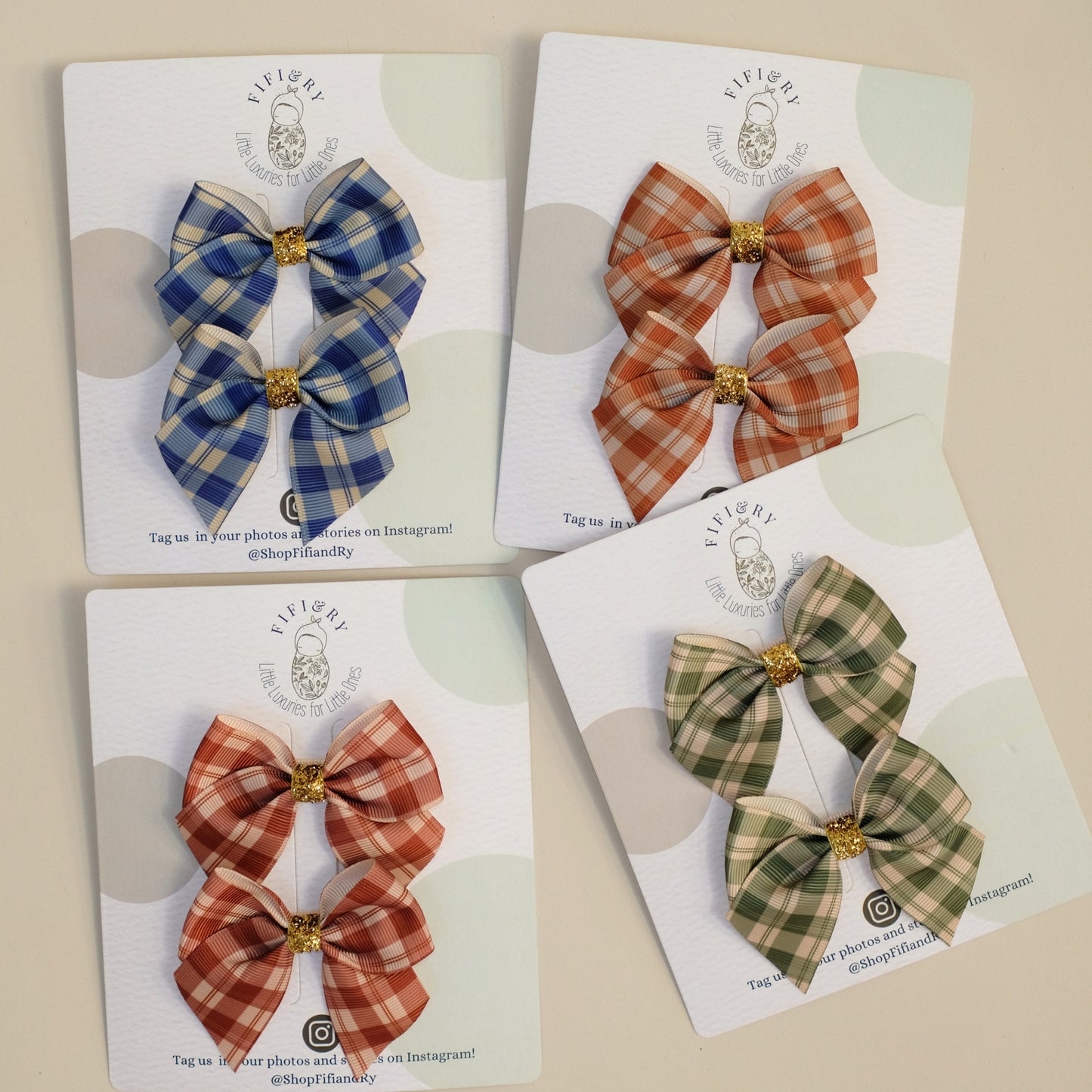 3" Hair Bows for Girls - No Slip Clip - 8 Pack Doubles in Plaid